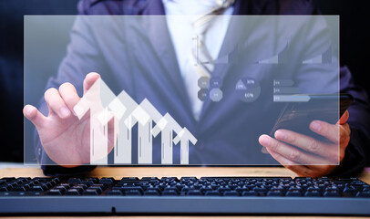 Businessman analysing forex trading graph financial data,Big data analytics, financial charts, business team working on computer as background. Development and growth concept