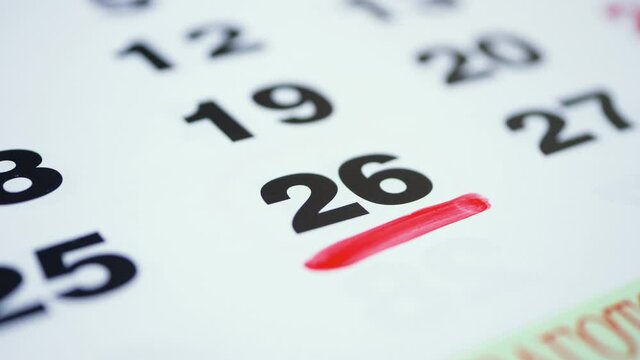 Mark the date number 26 close up