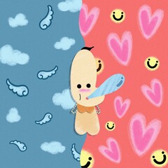 Baby angel with heart , concept : born with love and freedom