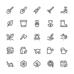 Gardening, Greenery, Garden Tools, Horticulture, Orcharding. Simple Interface Icons for Web and Mobile Apps. Editable Stroke. 32x32 Pixel Perfect.