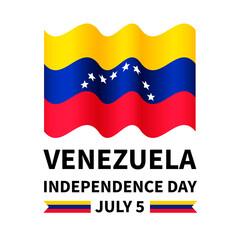 Venezuela Independence Day lettering with flag isolated on white. National holiday celebrated on July 5. Vector template for typography poster, banner, greeting card, flyer