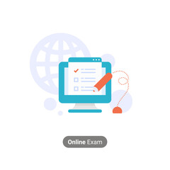 online exam test questionnaire with mouse pencil and paper checkbox checkmark education school graphic design vector flat illustration