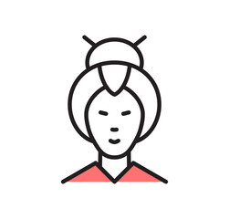 Geisha icon. Simple linear symbol asian girl. Vector illustration.
