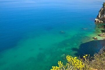 Fototapeta na wymiar Blue Water in front of the coast of Vlora