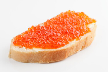 Bread with red salmon roe