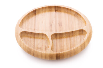 Wooden bowl. Bamboo plate isolated on white background