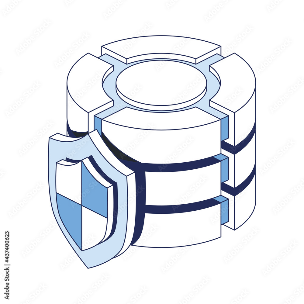Poster big data security shield design element. vector 3d line isometric, color web icons, new flat style. 