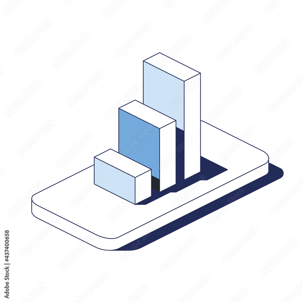 Poster charts on device screen. vector 3d line isometric, color web icons, new flat style. creative design 