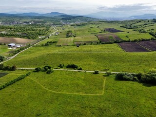 landscape with green fields and hills