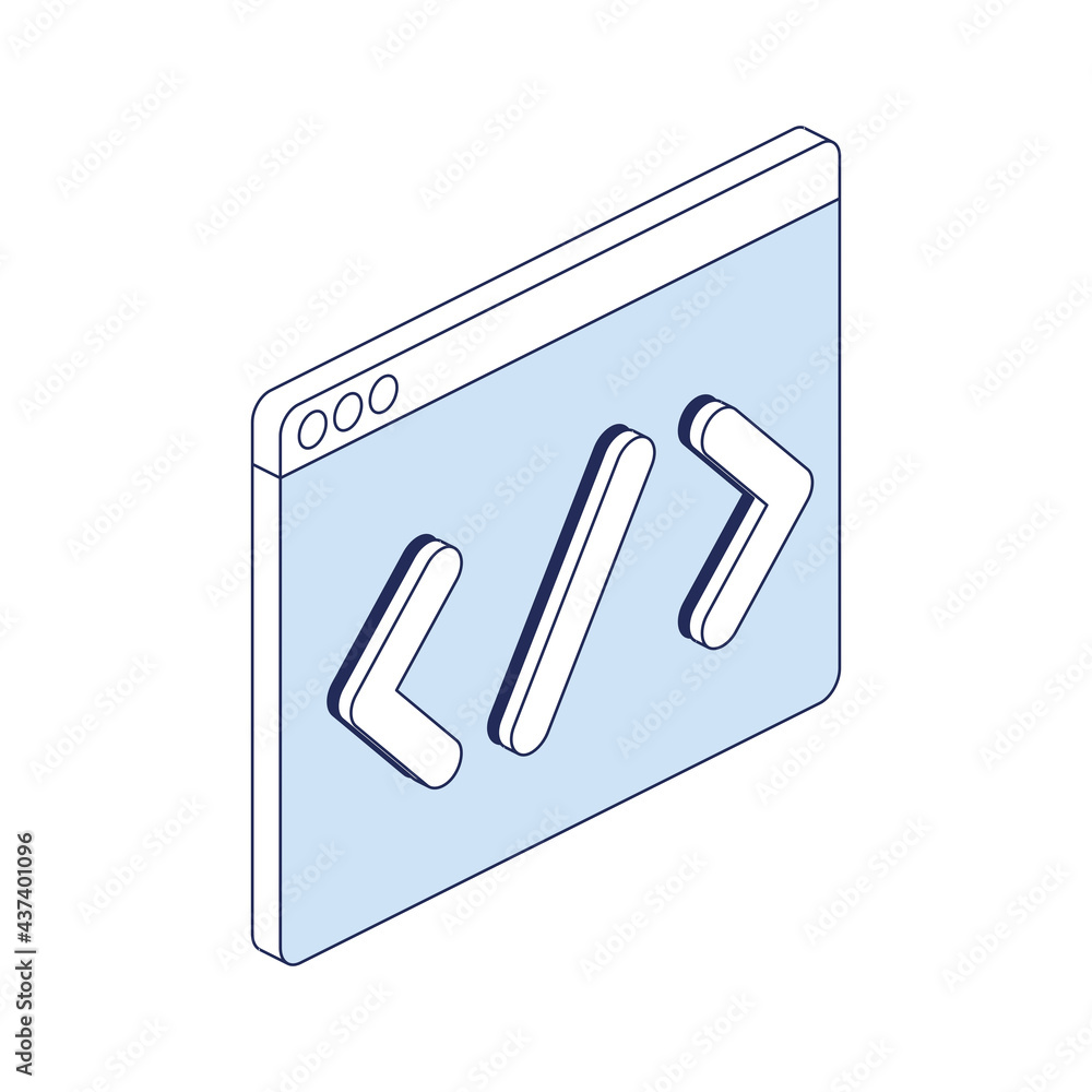 Poster window screen, development programming. vector 3d line isometric, color web icons, new flat style. c