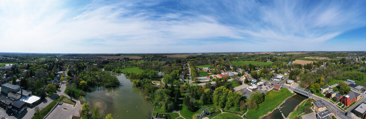 Fototapeta na wymiar Aerial panorama view of downtown New Hamburg, Ontario, Canada