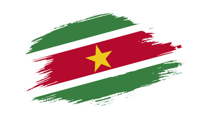 Patriotic of Suriname flag in brush stroke effect on white background