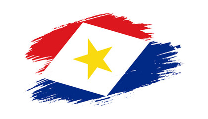 Fototapeta premium Patriotic of Saba flag in brush stroke effect on white background