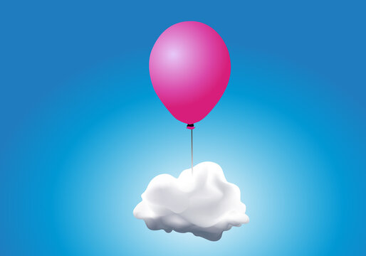 Concept de la rêverie avec un nuage blanc qui s’évade et s’envole avec un ballon de baudruche.