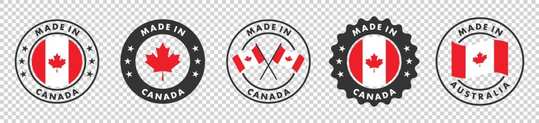 set of made in the canada labels, made in the canada logo,  canada flag , canada product emblem, Vector illustration.