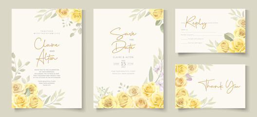 Fototapeta na wymiar Elegant wedding invitation template with yellow floral theme