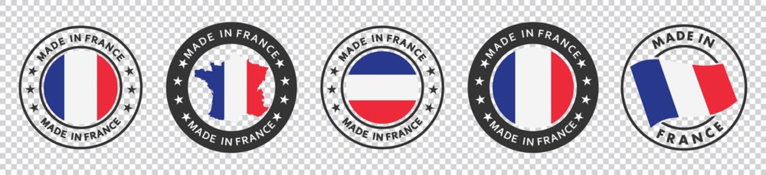 set of made in the france labels, made in the france logo,  france flag , france product emblem, Vector illustration.	