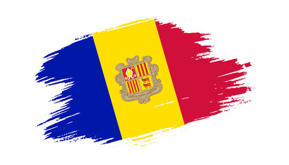 Patriotic of Andorra flag in brush stroke effect on white background - obrazy, fototapety, plakaty