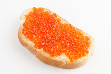 Bread with red salmon roe