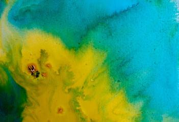 yellow and blue Abstract colorful watercolor on paper close-up background texture