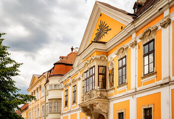 Fototapeta na wymiar Baroque bay windows in the historical downtown of Gyor, Hungary.