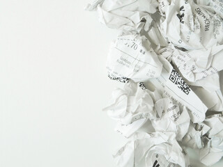 Backround with Crumpled paper receipts - Top View Paper Waste
