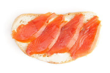 Sandwiches with smoked trout on white surface