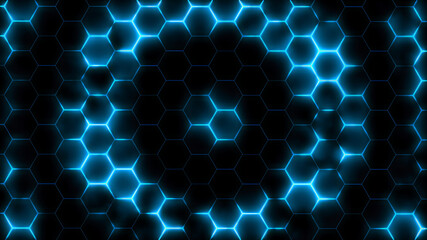 3D rendering of abstract futuristic hexagonal mesh with light effects