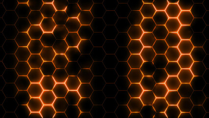3D rendering of abstract futuristic hexagonal mesh with light effects