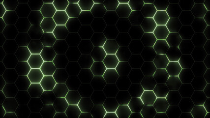 3D rendering of abstract futuristic hexagonal mesh with light effects