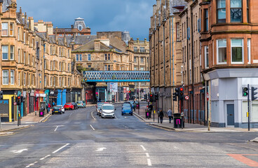 A view up Saltmarket Street in Glasgow on a summers day