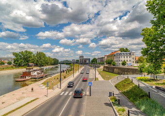 View of the Danube river bank at Gyor downtown