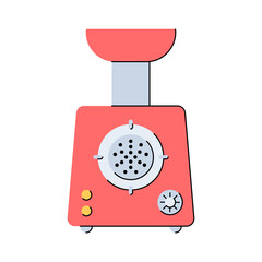 Electric meat grinder. Mincer. Kitchen appliances. Tool for preparing minced meat. Flat style. Isolated vector illustration on white background.