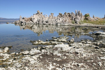 Mono Lake, California. Tufa Formations with Reflection on the Water
