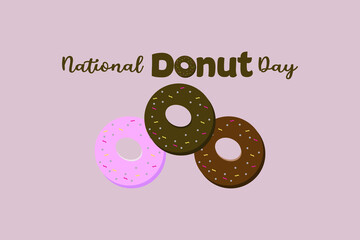 National Donut Day typography vector background. Donut day Vector template for typography poster, banner, flyer, sticker, t-shirt, postcard design, etc.