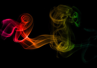 colorful smoke isolated black background