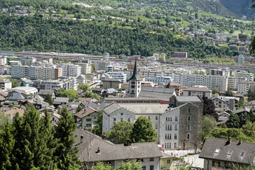 Fotobehang Sicht auf Naters/Brig, Goms, Kanton Wallis, Schweiz © tauav