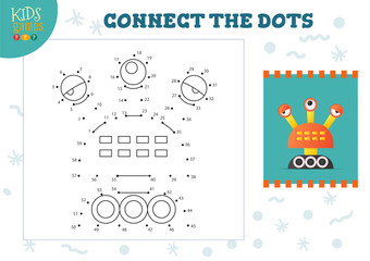 Connect the dots kids game vector illustration. Preschool children educational activity