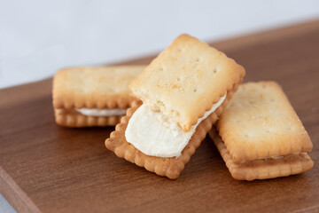 crackers on wooden table