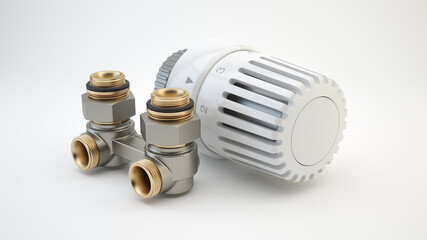 Element of the heating system - radiator thermostat pipes. 3D illustration.