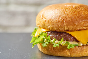 Close-up of juicy delicious hamburger