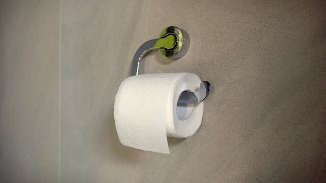 man changing toilet paper in the toilet, replacing an old toilet paper roll with a new one