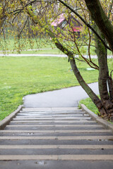 Fototapeta na wymiar rain-soaked steps leading to the park
