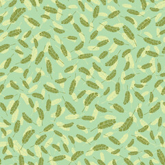 Vector Green Floating Feathers Seamless Pattern Background