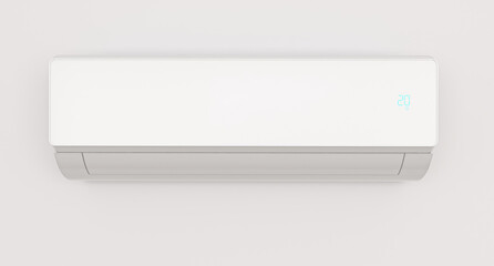 Air conditioner on white wall background, 3d rendering