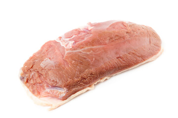 Raw duck breast fillet shot on white background