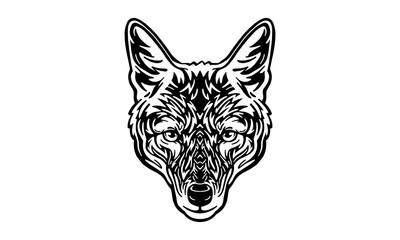 Ethiopian Wolf head illustration, vector, hand drawn, isolated on black background, african animal