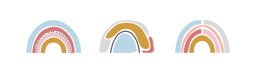 Poster for baby boy nursery with rainbows in pastel colors. Vector illustration