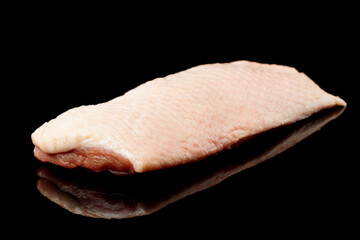 Duck fillet shot on black surface