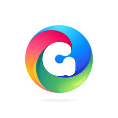 G letter logo inside swirling loop circle.
